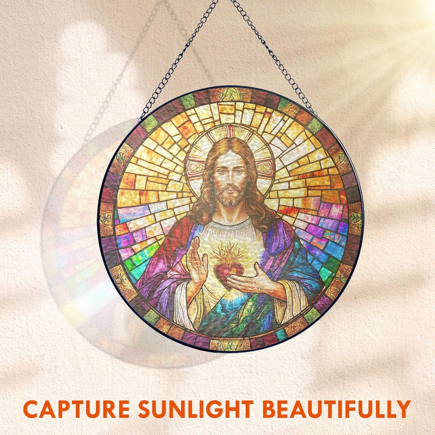 FLAGWIX Christmas Christian Gifts for Women Faith - Stained Glass Window Hanging 8 in - Birthday Catholic Religious Gifts, Suncatchers Windows Hanging, Spiritual Suncatcher Home Garden Decor