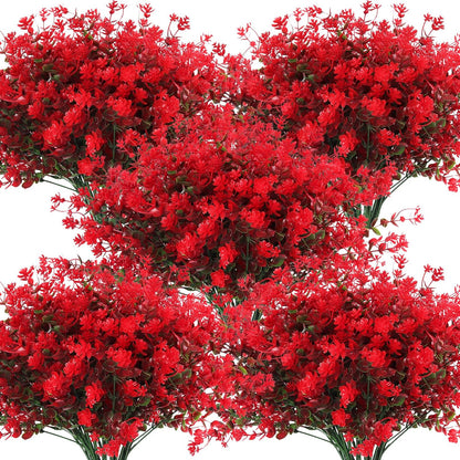 Fake Greenery Boxwood Plant Outdoor Artificial Flowers UV Resistant Fake Boxwood Plastic Plants Greenery Shrubs for Summer Indoor Outdoor Garden Patio Window Box Kitchen Home Decor(Red)