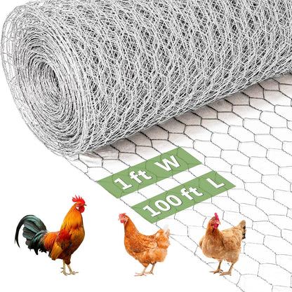 Chicken Wire Fencing Mesh, Galvanized Hexagonal Floral Chicken Wire, Outdoor Anti-Rust Chicken Wire Poultry Netting for Garden Fence (1 ft x 100 ft, Hot-Dipped)