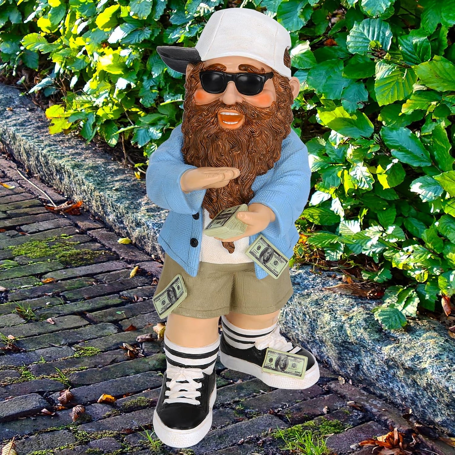 Mood Lab Garden Gnome - Lucky Rich Gnome Statue - 9.25 Inch Tall Lawn Figurine - for Outdoor or House Decor