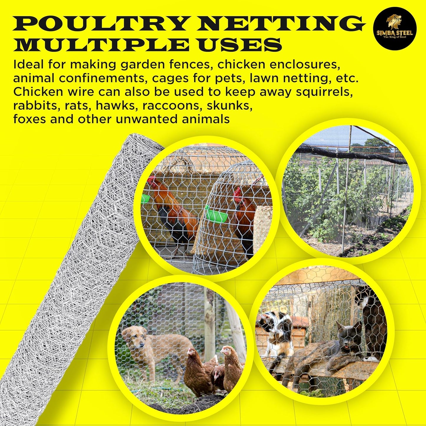 Chicken Wire 36 in x 200 FT x 2” Mesh x 20GA | Poultry Wire Netting | Hot Dipped Galvanized | Chicken Coop, Rabbit Cage, Fence Barrier (36 x 200 x 2)