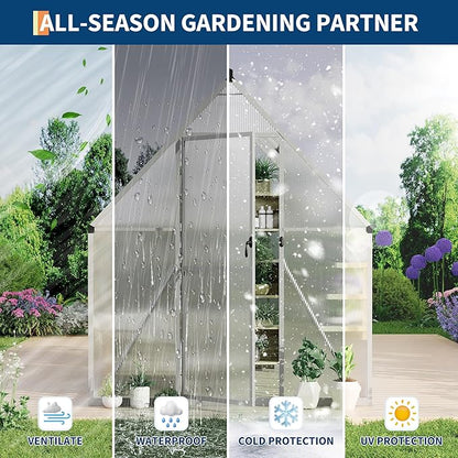 6'X7' Aluminum-Framed Polycarbonate Greenhouse, Heavy Duty Polycarbonate Greenhouse with Quick Setup Structure and Roof Vent, Large Enhanced Aluminum Greenhouses Kit for Outdoors