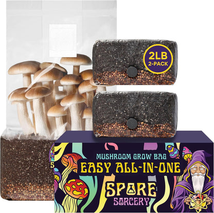 2 LB 2-Pack All-in-One Grow Bag: Up to 32oz of Mushrooms! Nutrient-Enhanced, Injection Port, Just Add Your Own Spores & Grow Like Magic (2 x 2 LB Bags)