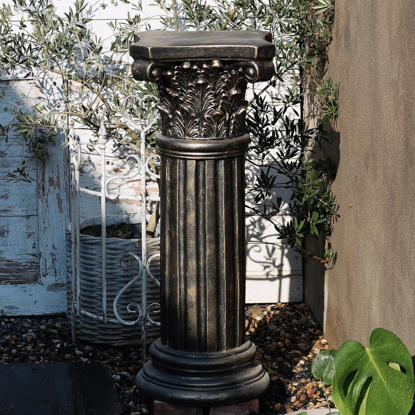 Decorative Roman Column Pedestal, Black Bronze, MGO Cement with Fiber, Classical Garden Pillar, Indoor Outdoor Decor, 33.5 inch Height, Wrap Foam Safely Delivered from Local Warehouse