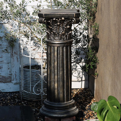 Decorative Roman Column Pedestal, Black Bronze, MGO Cement with Fiber, Classical Garden Pillar, Indoor Outdoor Decor, 33.5 inch Height, Wrap Foam Safely Delivered from Local Warehouse