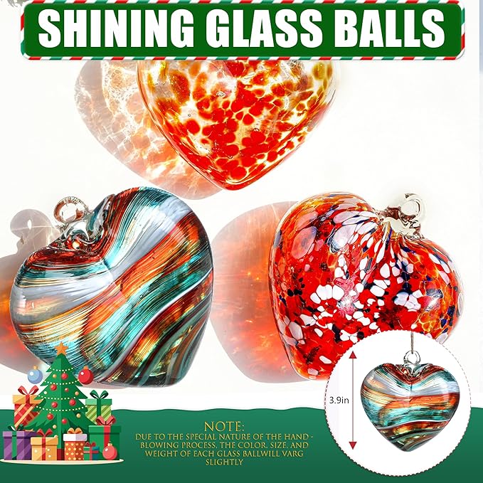 Hand Blown Glass Gazing Balls for Garden Red Heart Hanging Friendship Balls for Gift Heart Shape Ornaments for Decoration (Red - C)