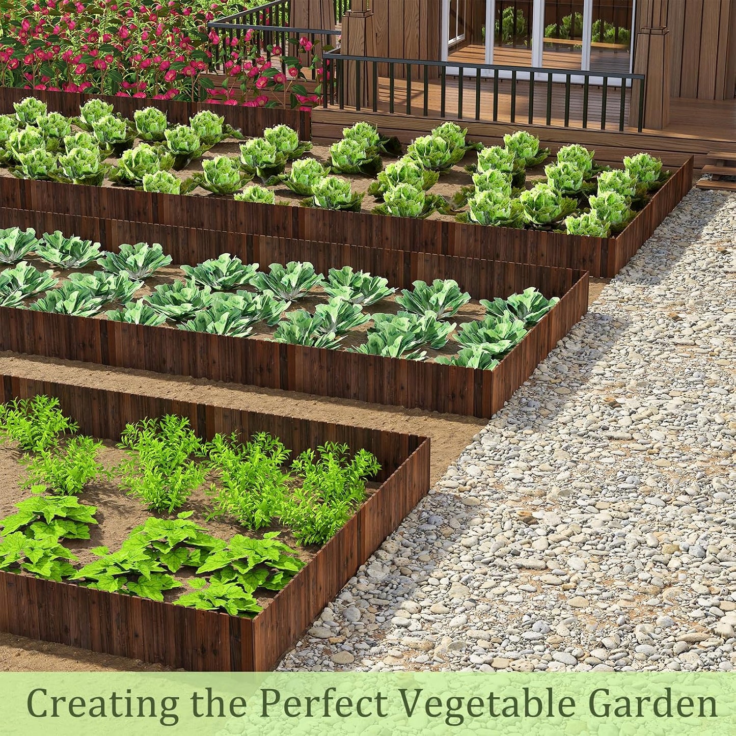 Wood Garden Edging Border Wooden Garden Fence No Dig Landscape Edging Lawn Fence Border Decorative Flower Bed Border Courtyards Planting Tree Fence Yard Patio Path Edging -11.8" H x 48" L (1PACK)