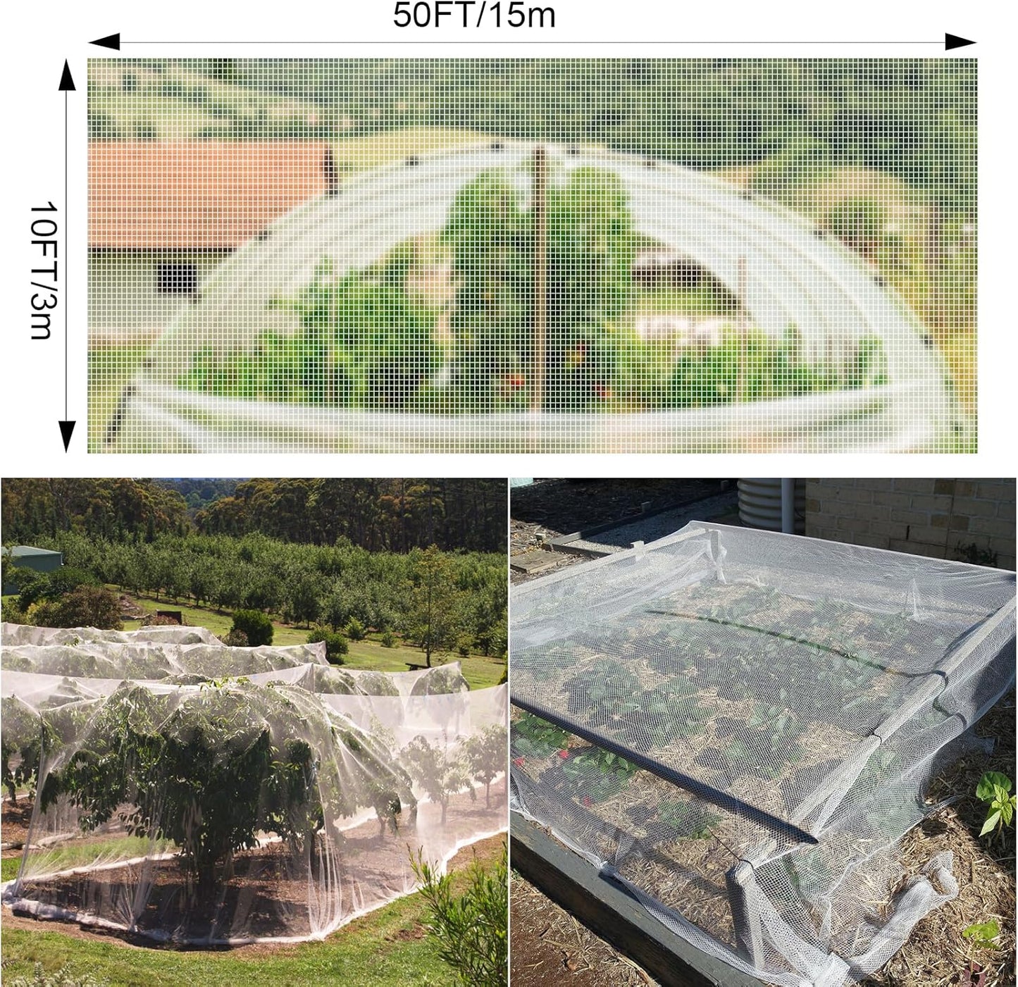 10 x 50FT Garden Netting, Cookmaster Plant Covers Durable Ultra Fine Mesh Protection, Garden Plant Row Cover, Raised Bed Barrier Screen Protection Net Cover for Plant Vegetable Fruit Flower