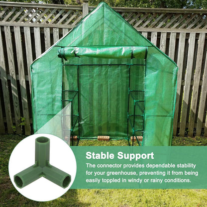 4 Pcs 11mm Greenhouse Frame Building Connectors, 3 Way Right Angle Pipe Fitting for Grape Trellis/Sunscreen Shed/Gardening Plant Stakes, Greenhouse Accessories [Green]