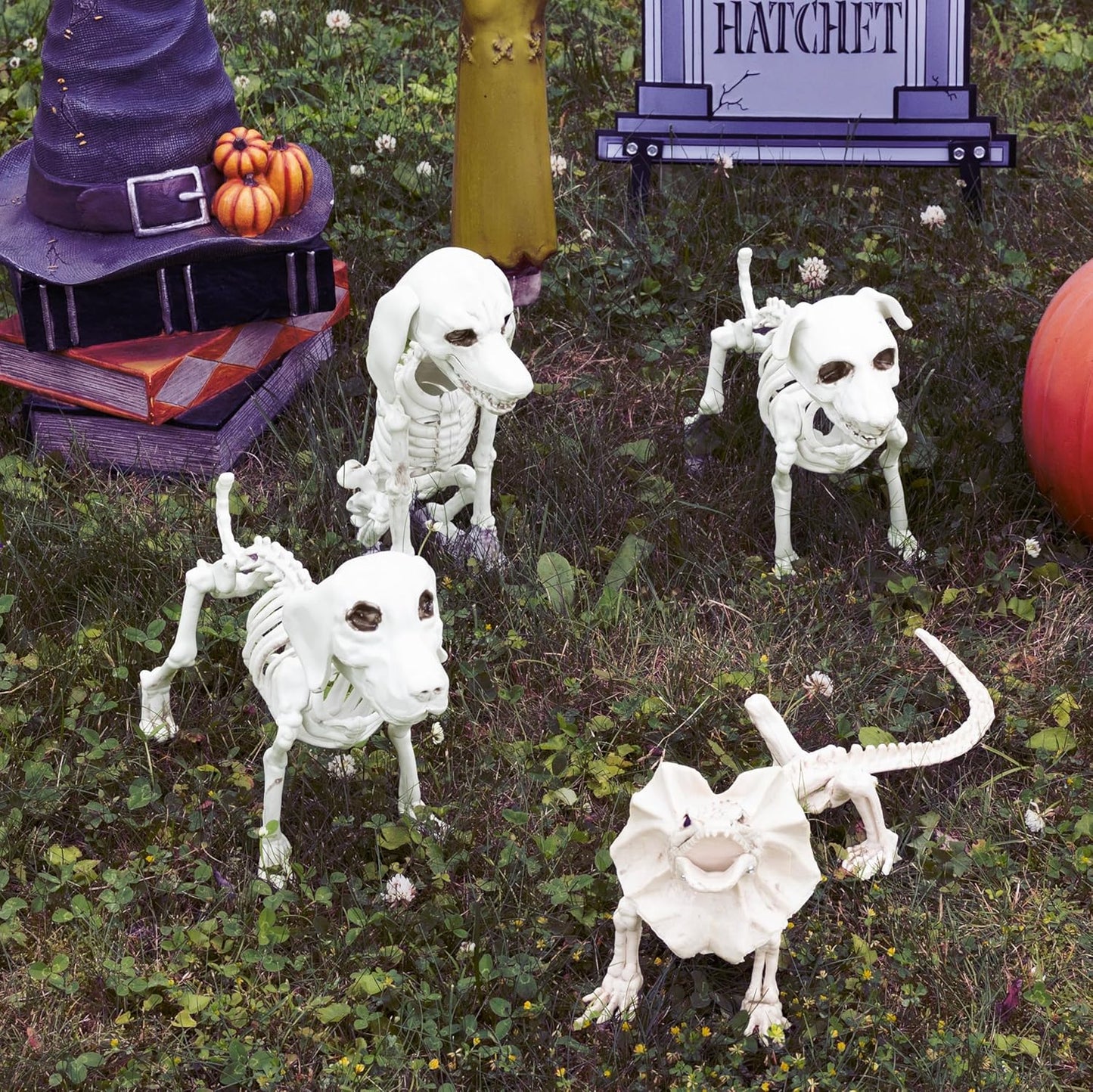 Halloween Dog Skeleton 3 Pack Indoor/Outdoor Decorations- 10" Plastic Animal Bones for Party Table Decor, Haunted Houses, & Graveyards- A Trio of Unique Canine Skeletons- Durable and Detailed Props