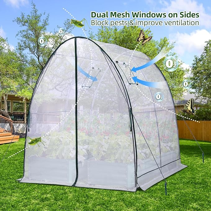 Ohuhu Portable Tunnel Greenhouse Outdoor: Heavy Duty Walk in Green House with Mesh Windows Durable Plastic PE Cover for Outside, 5.9x5.9x6.6 FT, White
