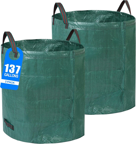 2 Pack 137 Gallons Reusable Yard Waste Bags with Double Bottom Extra Large Lawn Leaf Bags Heavy