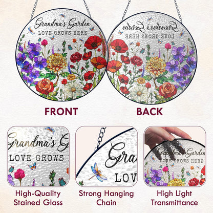 FLAGWIX Christmas Grandma Gifts - Grandmas Garden Stained Glass Window Hanging with Base 8 in - Christmas Decorations Nana Gigi Gifts for Grandma, Sun Catchers Indoor Window for Home Garden Decor