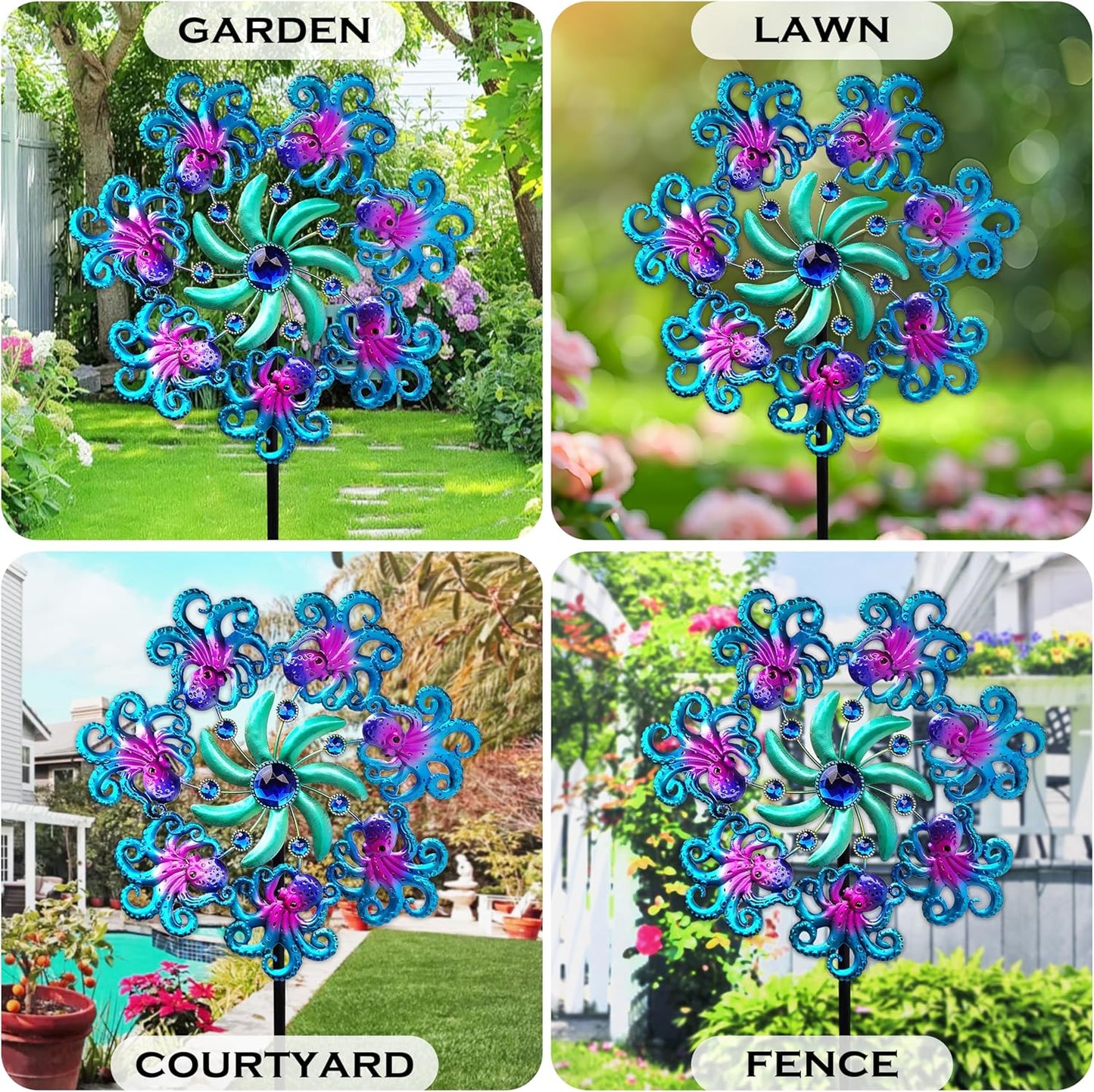 48" Octopus Wind Spinners for Yard and Garden,Ocean Theme Outdoor Decor with Metal Stake Yard Spinners,Wind Sculpture Decorations for Patio,Lawn & Garden