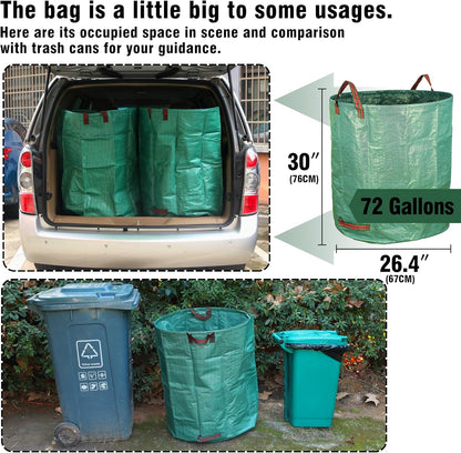Gardzen 3-Pack 72 Gallon Yard Waste Bags, Reusable Heavy Duty Collapsible Garden Leaf Bags with Plastic Ring, Stand-Up Yard Waste Bin for Leaves, Lawn Debris & Grass Clippings, PE Material