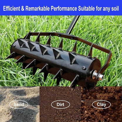 Rolling Manual Lawn Aerator, 58-Inch Handle Manual Push Spike Aerator for Gardens, Yards, and Farmland, Deep Soil Penetration for Healthy Grass and Improved Lawn Growth Manual Aerator Tool Black