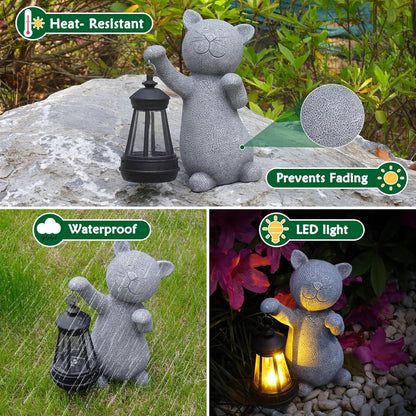 Statues for Garden Decor，Solar Cat Outdoor Statues Outside Decor for Yard Art Lawn Ornaments Porch Patio Balcony Hoe House - Birthday for Grandma Mom Women