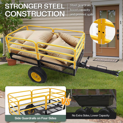Jocisland Heavy Duty Garden Utility Trailer, 1500 Lbs 20 Cu.Ft ATV UTV Trailer Tow Behind Dump Cart with Removable Sides and Convenient Handle, Yard Lawn Mower Cart for Tractor
