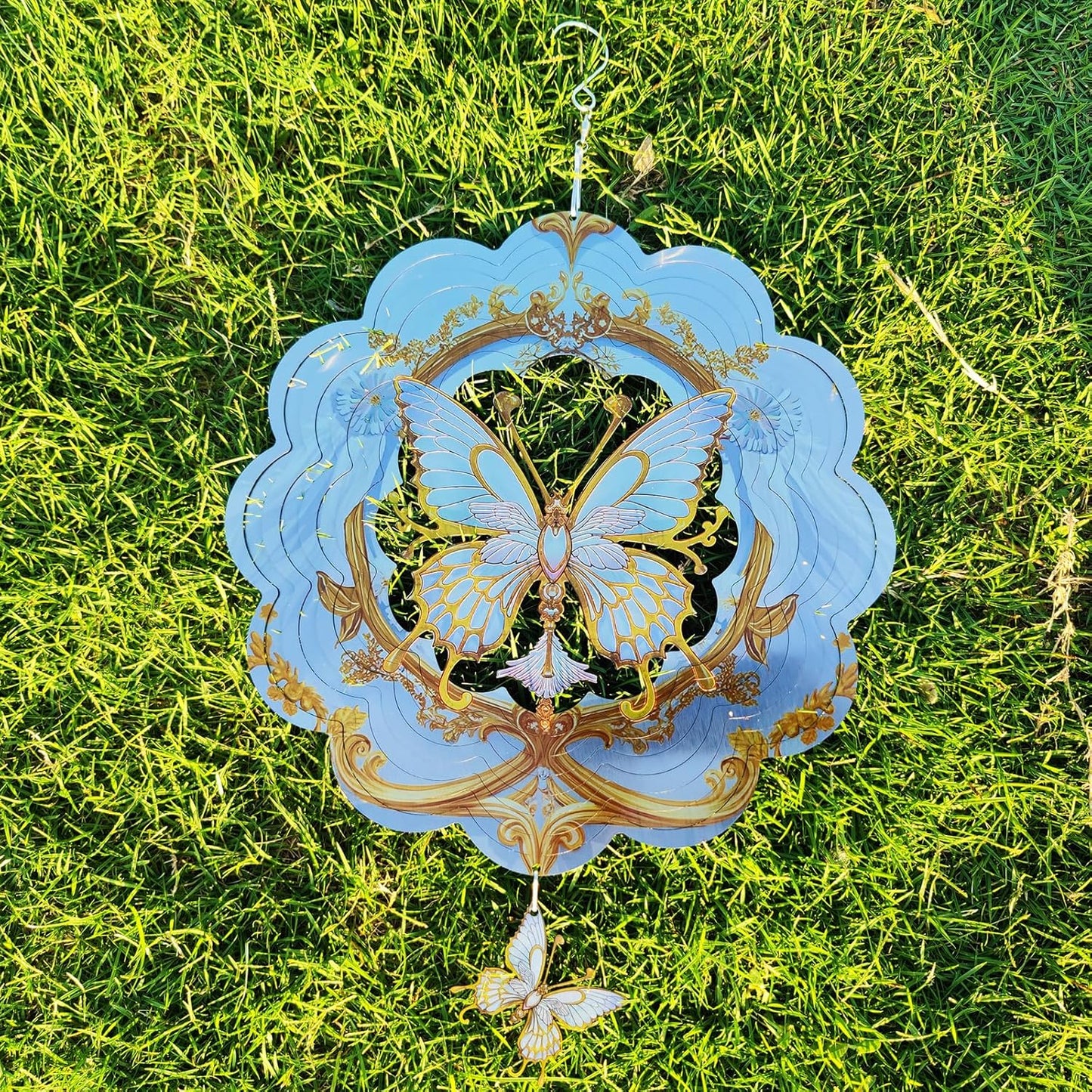 DJUAN Butterfly Stainless Steel Wind Spinners- Butterfly Gifts for Women Mom Grandma Wife, 12 inch Hanging Wind Spinner for Yard Garden Outdoor Decor,Birthday Gift for Mother's Day Christmas