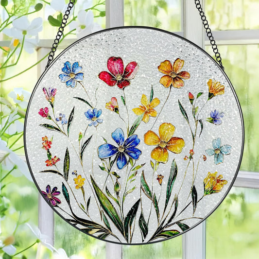 Wildflower Stained Glass Suncatcher, Stained Glass Window Hanging, 8 Inch Wildflower Window Decor