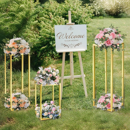 Cylinder Pedestal Stands for Party & Plant,3pcs Square Gold Metal Wedding Flower Display Stand for Centerpieces,15.7/23.6/31.5 inch Tall