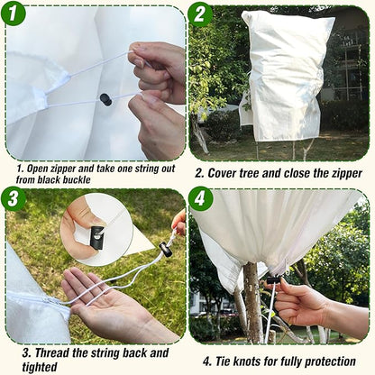 Gardzen 5-Pack Plant Covers Freeze Protection, Drawstring Tree Cover, Winter Freeze Plant Protection, Tree Jacket Frost Blanket for Outdoor Plants, 22.4" x 24"
