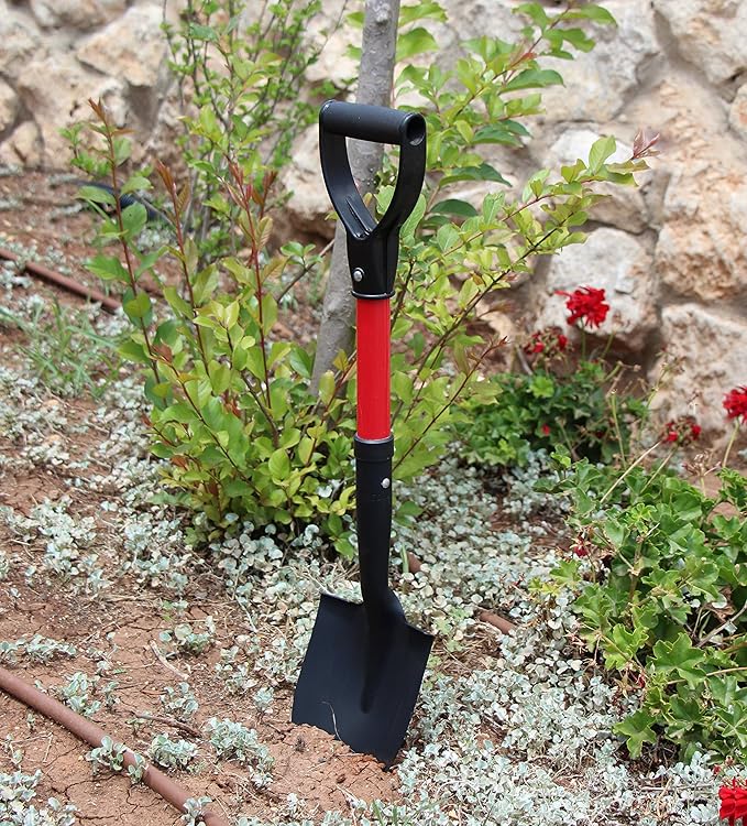 TABOR TOOLS Shovel with Round Point Blade and Comfortable D Grip 20 Inch Fiberglass Handle, Mini Trunk Digging Spade. J211A. (D Handle, Short Shovel)