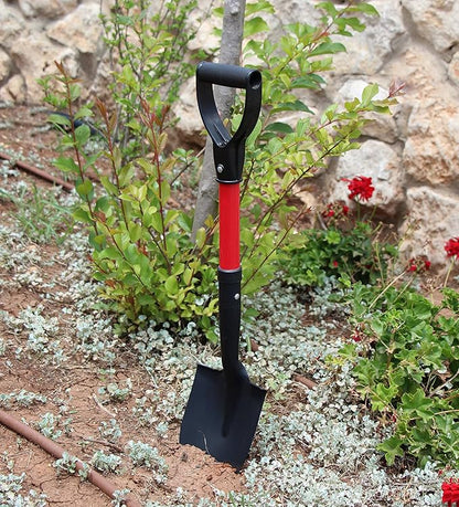 TABOR TOOLS Shovel with Round Point Blade and Comfortable D Grip 20 Inch Fiberglass Handle, Mini Trunk Digging Spade. J211A. (D Handle, Short Shovel)