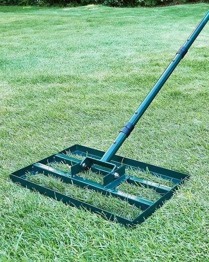 Lawn Leveling Rake,Stainless Steel Lawn Leveler with 17”x10” Ground Plate, 78” Adjustable Long Handle, Heavy Duty Level Yard Tool for Grass, Golf Field, Level Soil or Dirt Ground Surfaces-Green