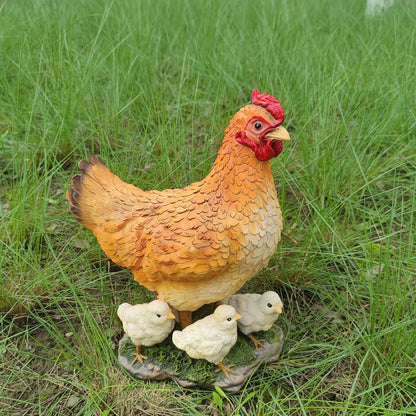 Garden Mother Hen and Baby Chick Statue Sculpture Standing Resin Farm Animal Decoration Chicken Sculpture Yard Art Outdoor Lawn Decoration 13.7'' High