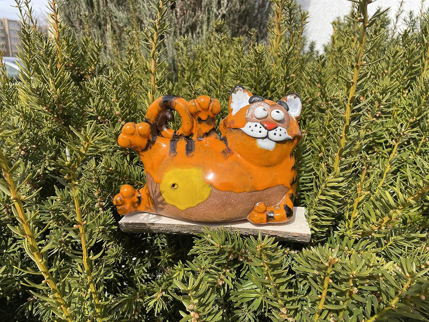Ceramic Garden Decor - Cat Lawn Stake - Outdoor Statue - Perfect, Unique Gifts for Gardeners Woman, Men, Yard Gifts - Handmade, Frostproof