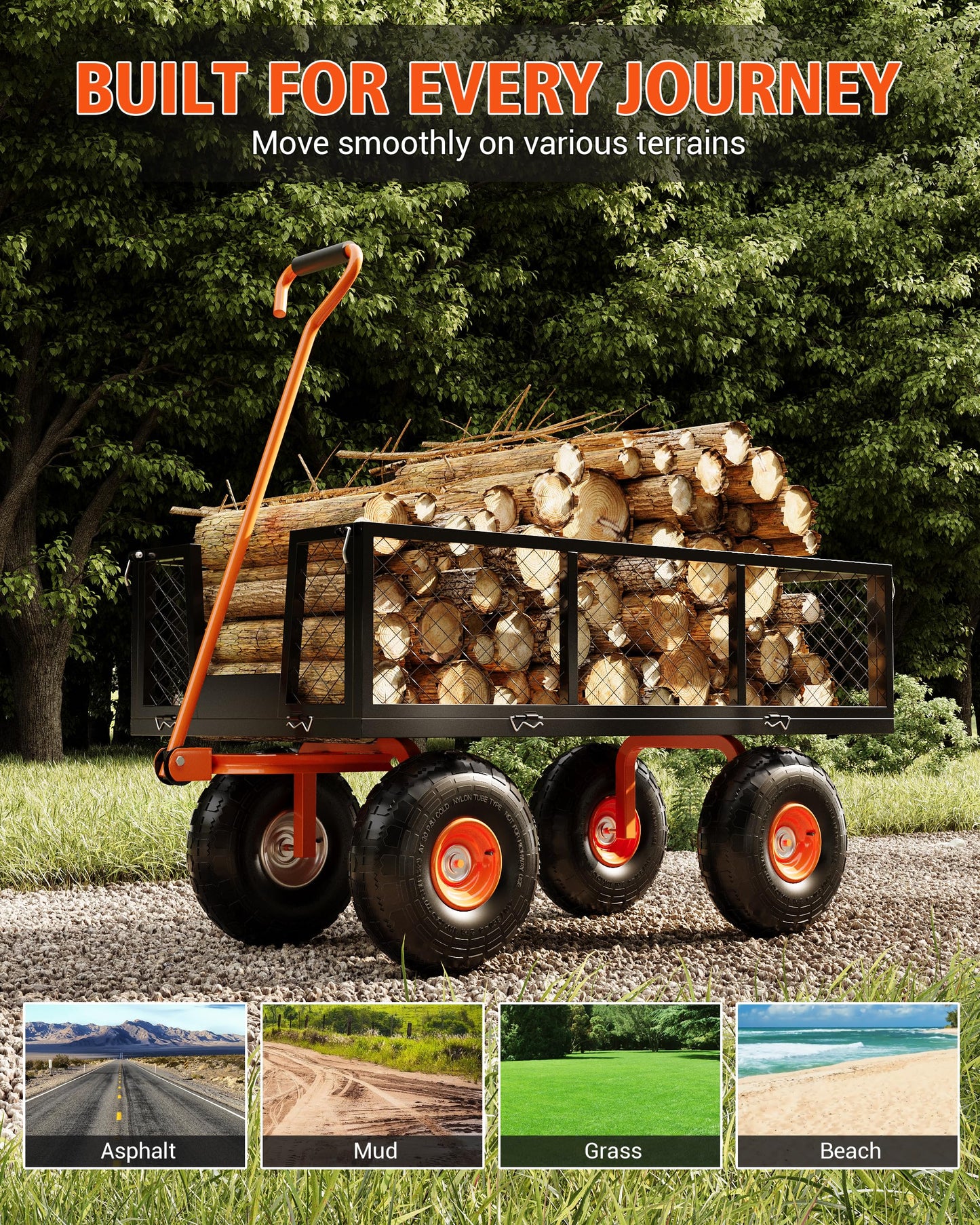GarveeLife Heavy Duty Steel Garden Cart, 500 LBS Capacity 3 in 1 Pullable Garden Wagon with 10 in