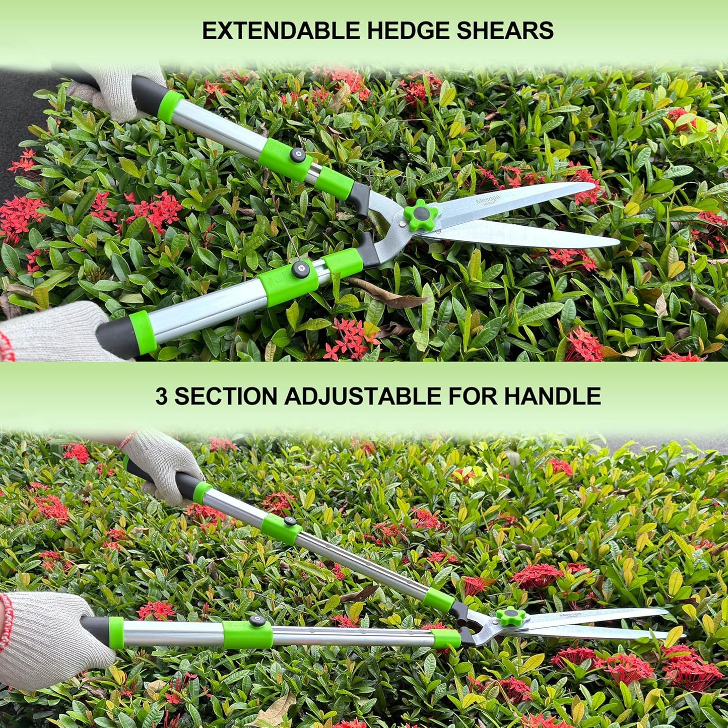 Extendable Hedge Shears - Professional Garden Trimmer with Straight Blade, Adjustable Handle for Borders, Bushes & Pruning, Heavy Duty Bush Cutter & Gardening Scissors