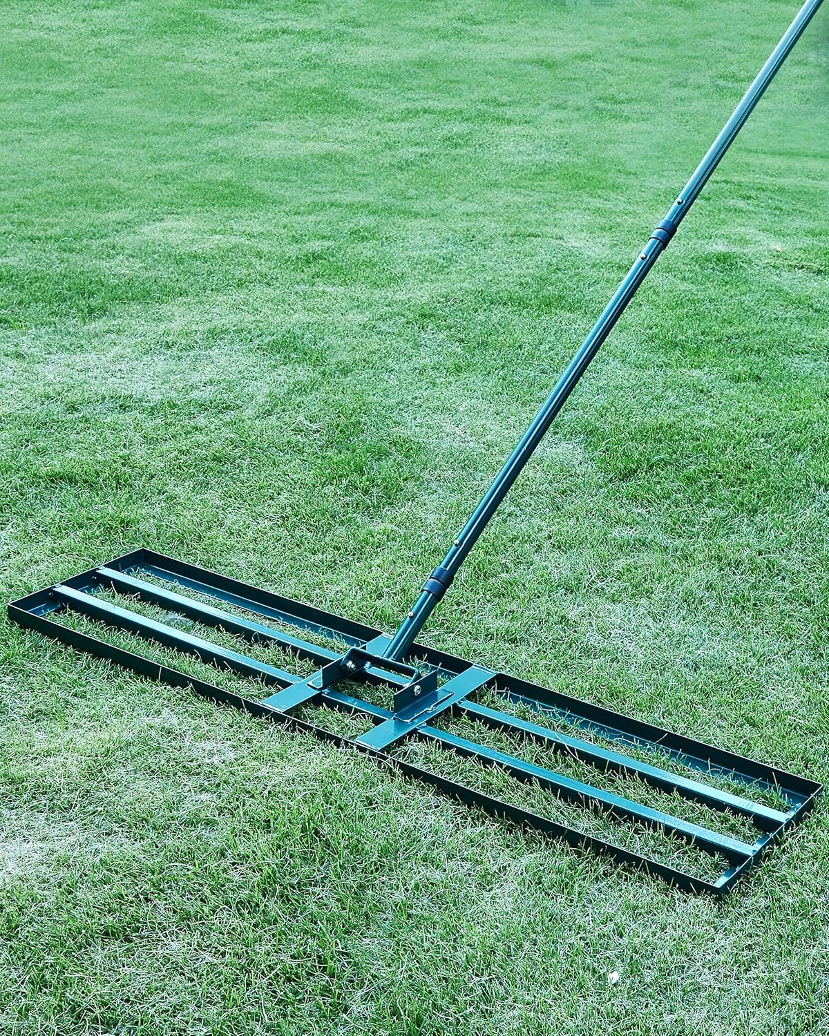 Lawn Leveling Rake,Stainless Steel Lawn Leveler with 45”x10” Ground Plate, 78” Adjustable Long Handle, Heavy Duty Large Level Yard Tool for Grass, Golf Field, Level Soil or Dirt Ground Surfaces-Green