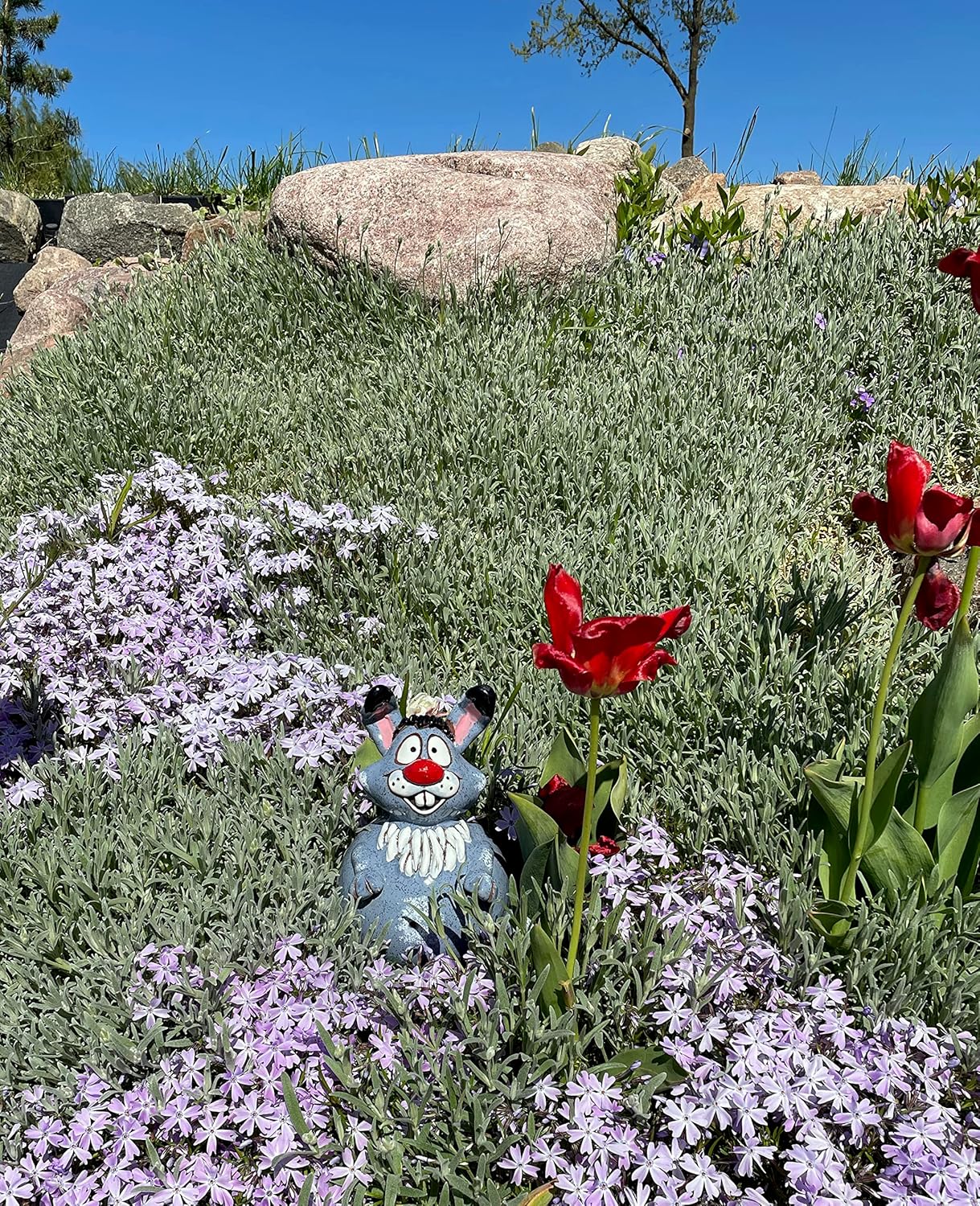 Ceramic Garden Decor - Bunny Lawn Stake - Outdoor Statue - Perfect, Unique Gifts for Gardeners Woman, Men, Yard Gifts - Handmade, Frostproof