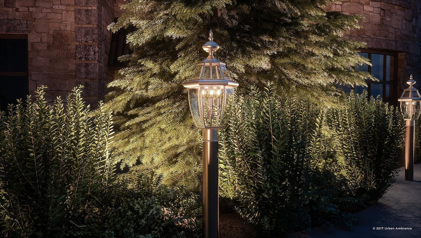 Urban Ambiance Luxury Colonial Outdoor Post Light, Large Size: 23" H x 12.5" W, with Tudor Style Elements, Versatile Design, Classy Aged Silver Finish and Beveled Glass, UQL1151