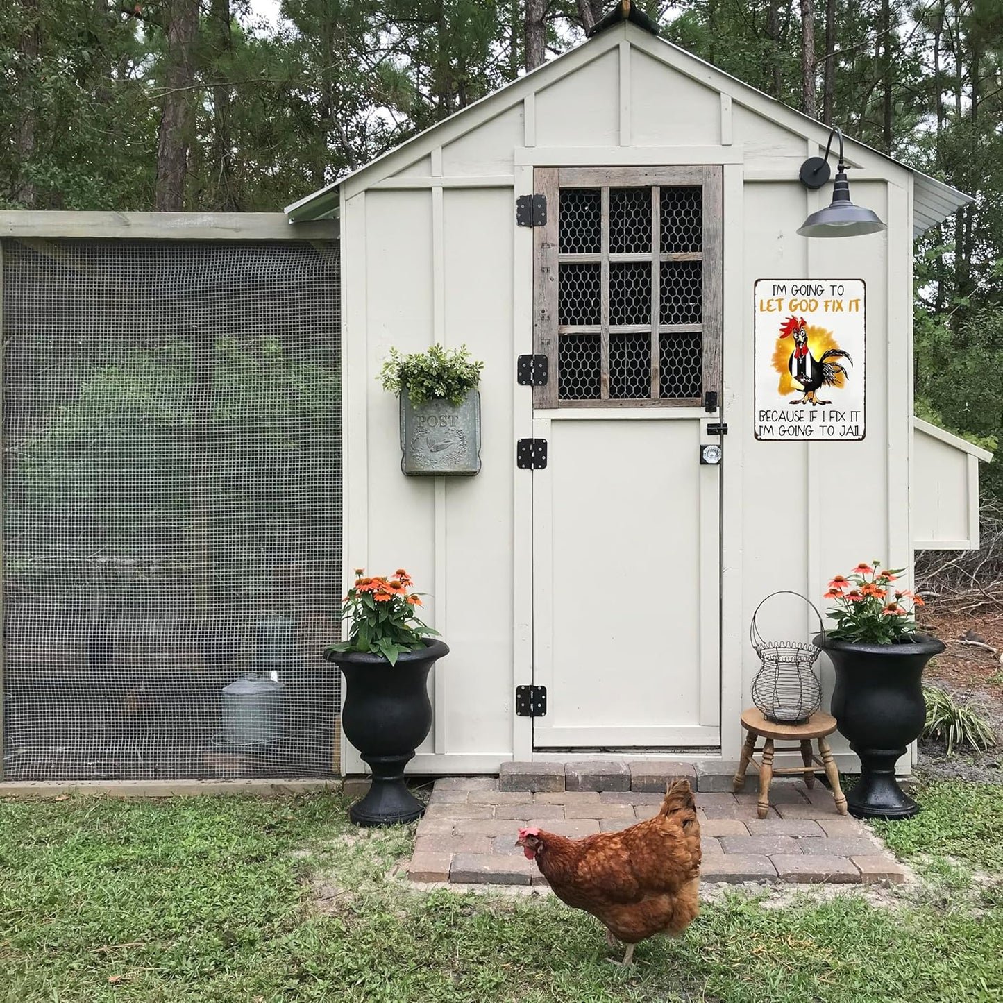 Funny Chicken Gifts I'm Going To Let God Fix It Tin Sign for Home Farm Chicken Coop Farmhouse Kitchen Garden Decor 8 X 12 Inch (3520)