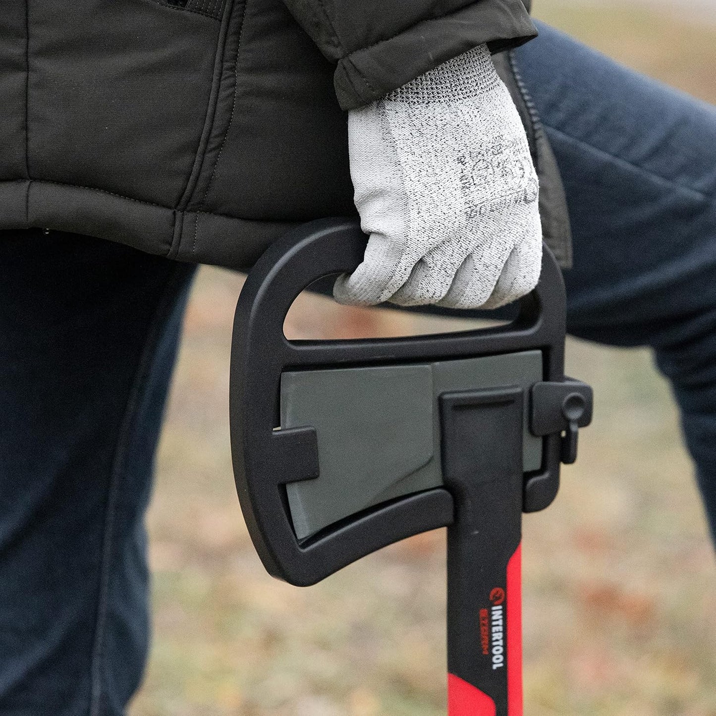 INTERTOOL Hatchet Lightweight for Camp Firewood Splitting & Kindling - Small 14" Wood Chopping Axe with Shock Absorbing Anti-Slip Handle & Sheath - Ax for Outdoor, Hiking, and Gardening - HT08-0291