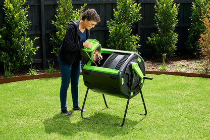 Maze 48 Gallon Outdoor Compost Bin Tumbler for Food Waste - Outdoor Compost Bin for Kitchen Garden & Homestead Heavy Duty Dual Chamber Waste Recycling Machine