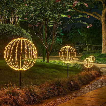 LIGHTSHARE 16IN 128LED Light Ball Yard Decoration Pathway Lights Sphere Light with Fold Flat Metal Frame Indoor Outdoor Waterproof Garden Lights, Plug in