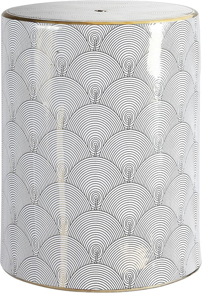 JONATHAN Y TBL1001A Fish Scale 17" Modern Ceramic Indoor/Outdoor Garden Stool, Coastal, Contemporary, Transitional, Side Table, Plant Stand, Spill-Proof, Living Room, Garden Room, Patio, White/Gold
