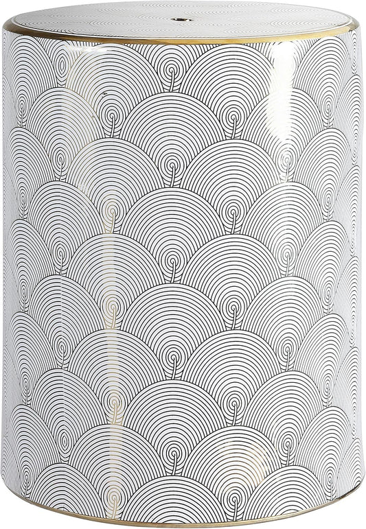 JONATHAN Y TBL1001A Fish Scale 17" Modern Ceramic Indoor/Outdoor Garden Stool, Coastal, Contemporary, Transitional, Side Table, Plant Stand, Spill-Proof, Living Room, Garden Room, Patio, White/Gold