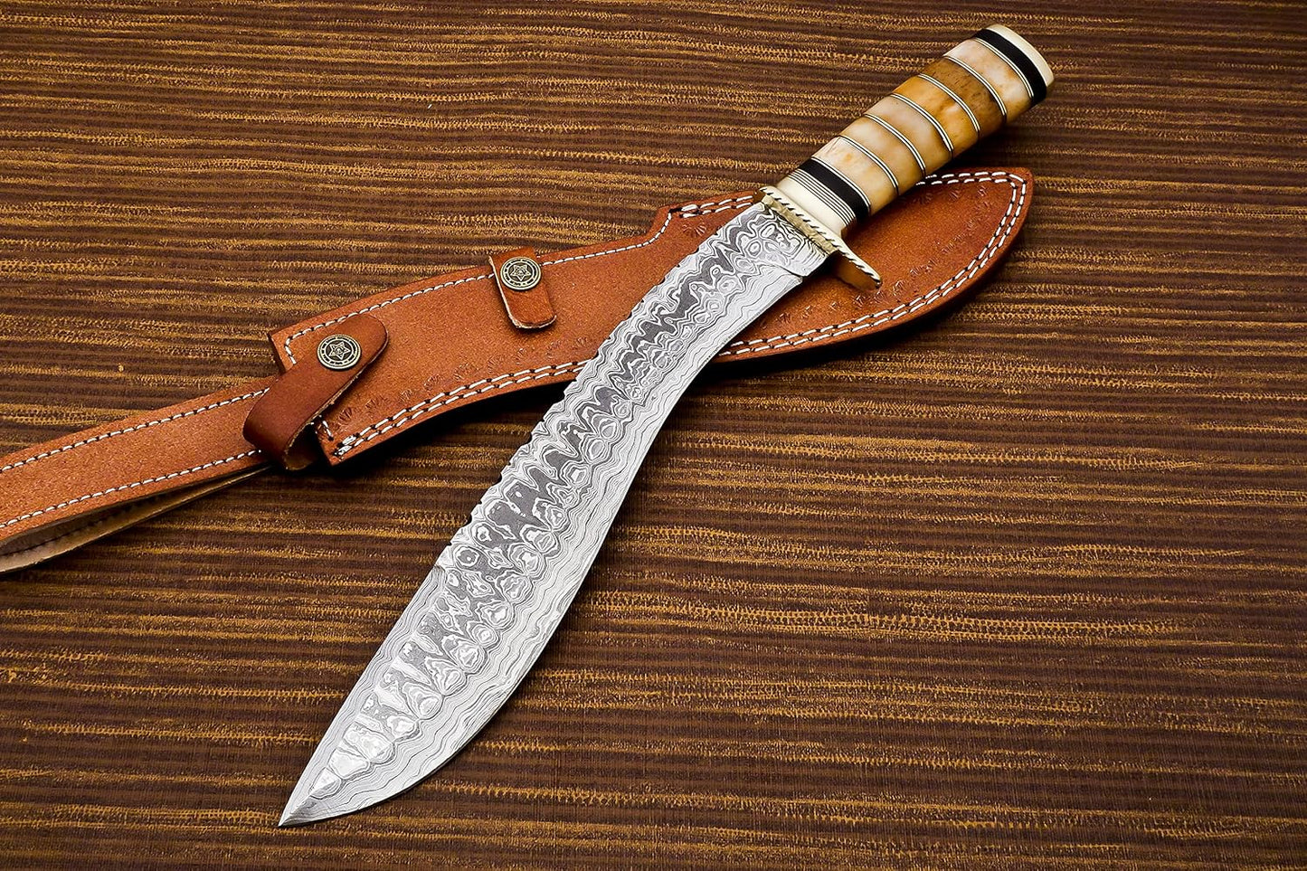 Delta :Handmade Damascus steel 15" Kukri knife-Damascus Steel Knife-for Outdoor & indoor Survivals, Best for Hunting,Camping With Original Camel Bone Handle