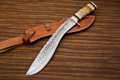 Delta :Handmade Damascus steel 15" Kukri knife-Damascus Steel Knife-for Outdoor & indoor Survivals, Best for Hunting,Camping With Original Camel Bone Handle