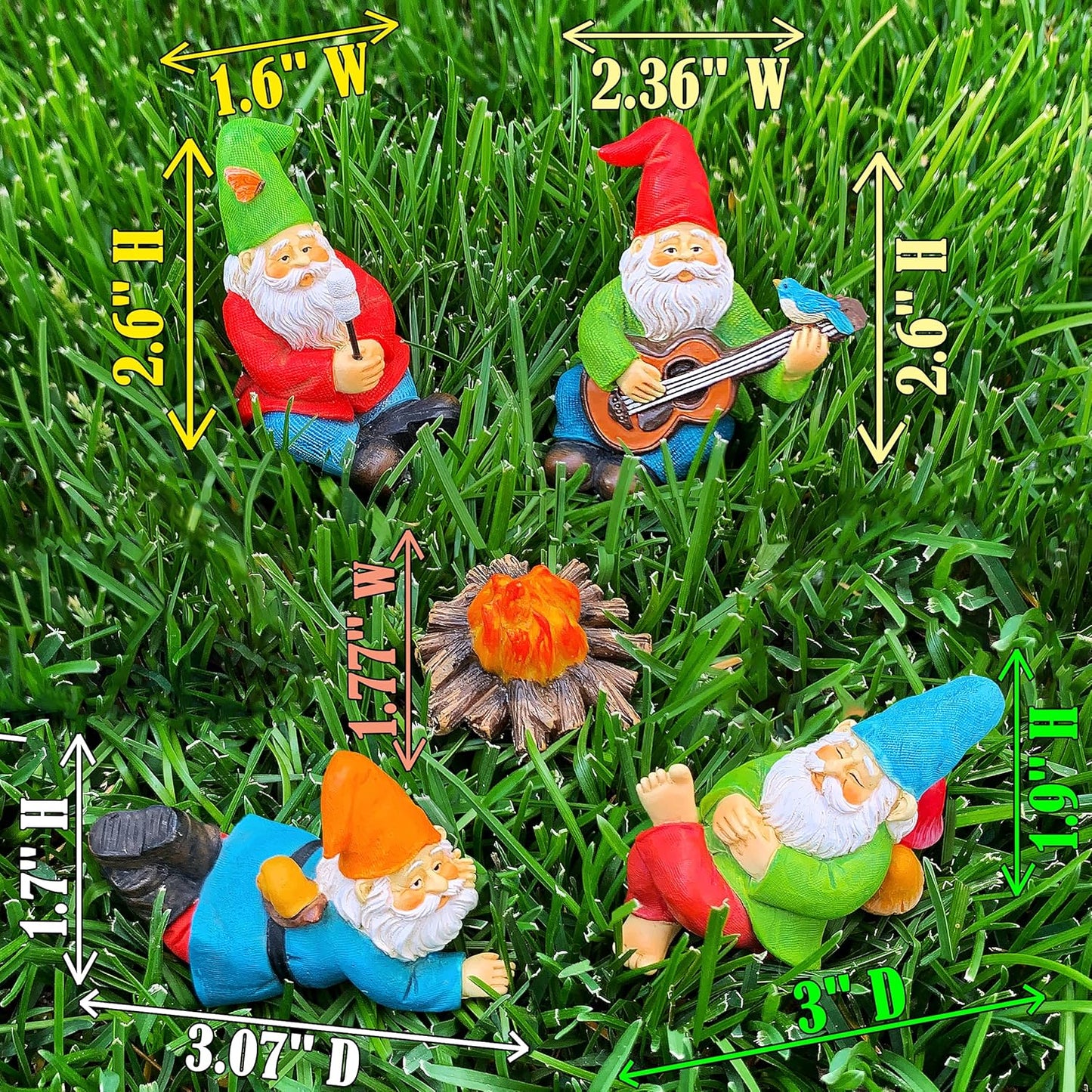 Mood Lab Miniature Garden Gnomes - Camping Gnome Kit of 5 pcs - Figurines & Accessories Set - Outdoor or House Decor