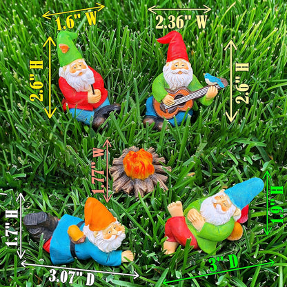 Mood Lab Miniature Garden Gnomes - Camping Gnome Kit of 5 pcs - Figurines & Accessories Set - Outdoor or House Decor