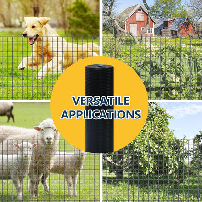 Sunnyglade Hardware Cloth, 1/2 Inch 48" x 100 ft Black Vinyl Metal Mesh Roll, 19 Gauges Chicken Wire Fence Roll, Welded Wire Fencing PVC Coated Wire Fence Rolls for Chicken Coop, Poultry (Black)
