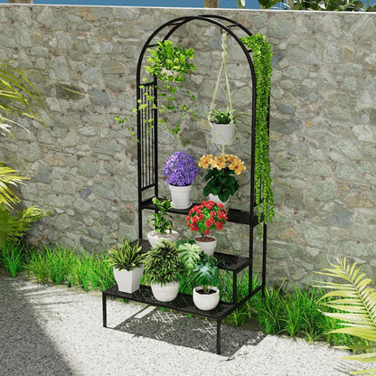 Garden 4 you 3 Tier Metal Plant Stand Garden Arch Arbor Trellis for Outdoor Display Shelf Flower Pot Holder Storage Organizer Rack for Indoor Home,Patio Balcony Yard(Black, Arch)…