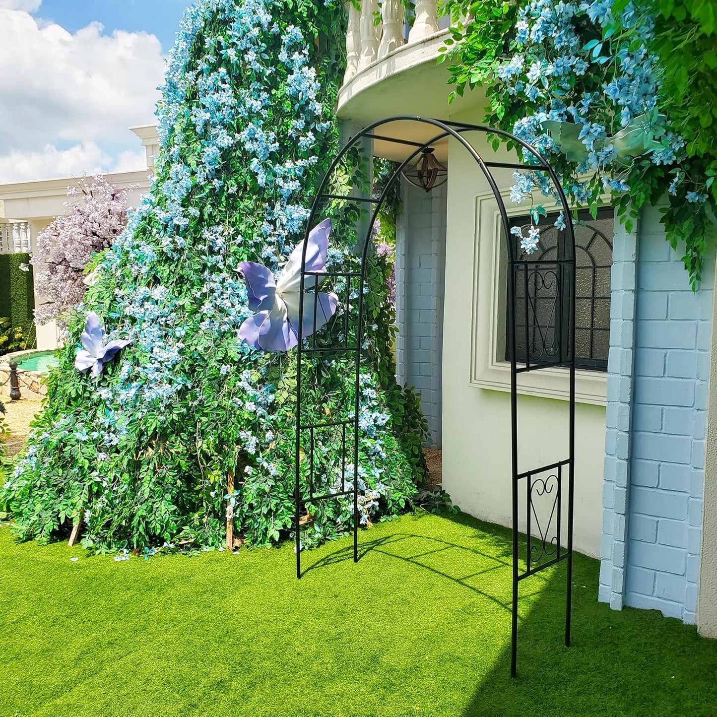 6.9ft H X 4.1ft W Metal Garden Arch Trellis, Garden Arbor for Climbing Plants, Wedding Arch Arbor for Lawn, Party, Backyard Decoration, Black