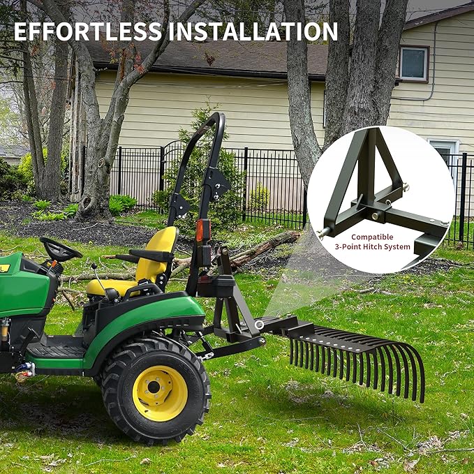 YITAMOTOR 60" Tow Behind Landscape Rake, 2" Receiver Lown Dethatcher Rack with 21 Steel Tines for ATV/UTV & 3-Point Hitch Systems Tractor, Features to 48" or 60" Toolbars for Leaves, Debris, Grass